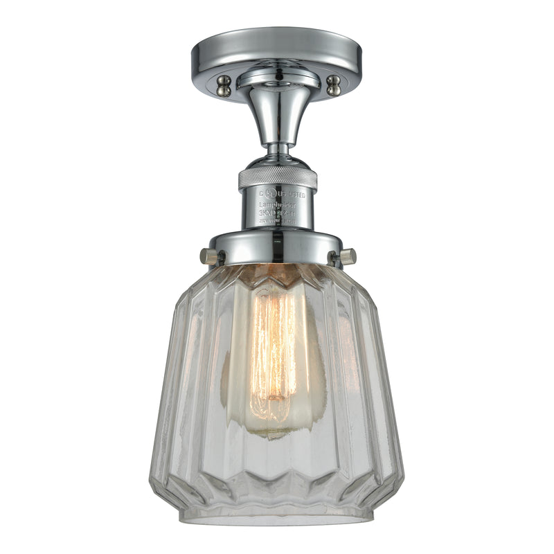 Chatham Semi-Flush Mount shown in the Polished Chrome finish with a Clear shade