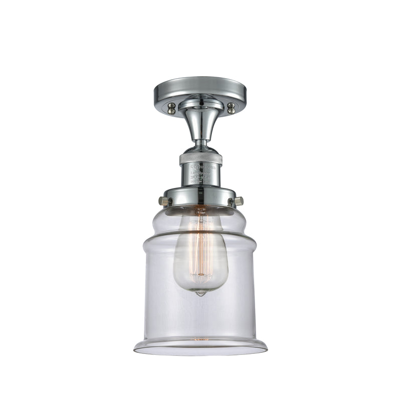 Canton Semi-Flush Mount shown in the Polished Chrome finish with a Clear shade