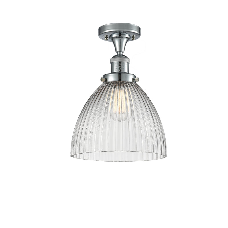 Seneca Falls Semi-Flush Mount shown in the Polished Chrome finish with a Clear Halophane shade