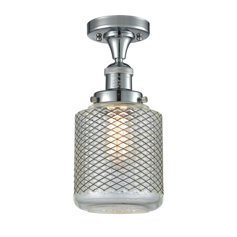 Stanton Semi-Flush Mount shown in the Polished Chrome finish with a Clear Wire Mesh shade