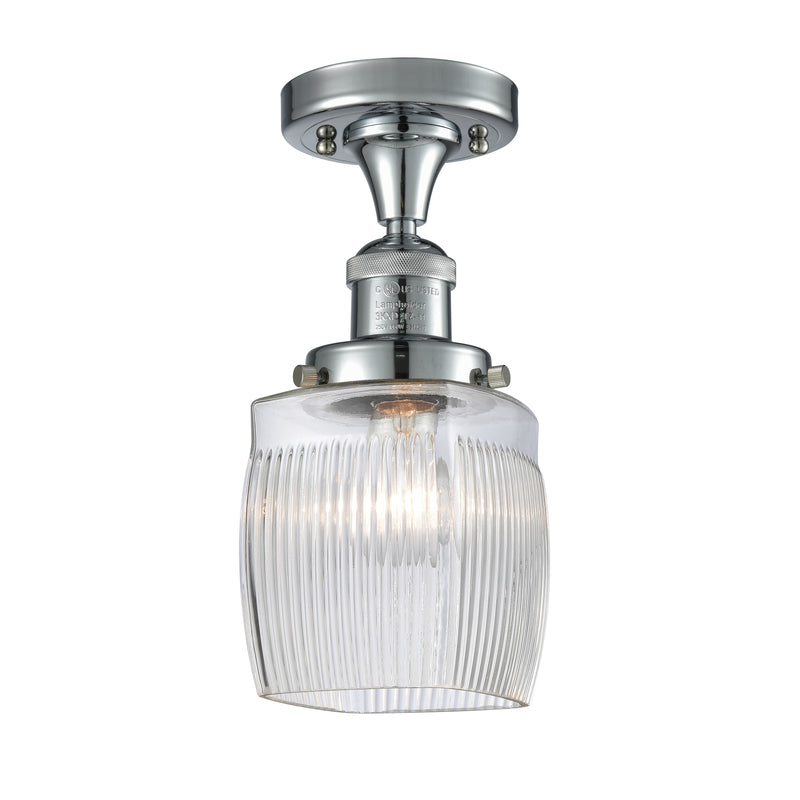 Colton Semi-Flush Mount shown in the Polished Chrome finish with a Clear Halophane shade