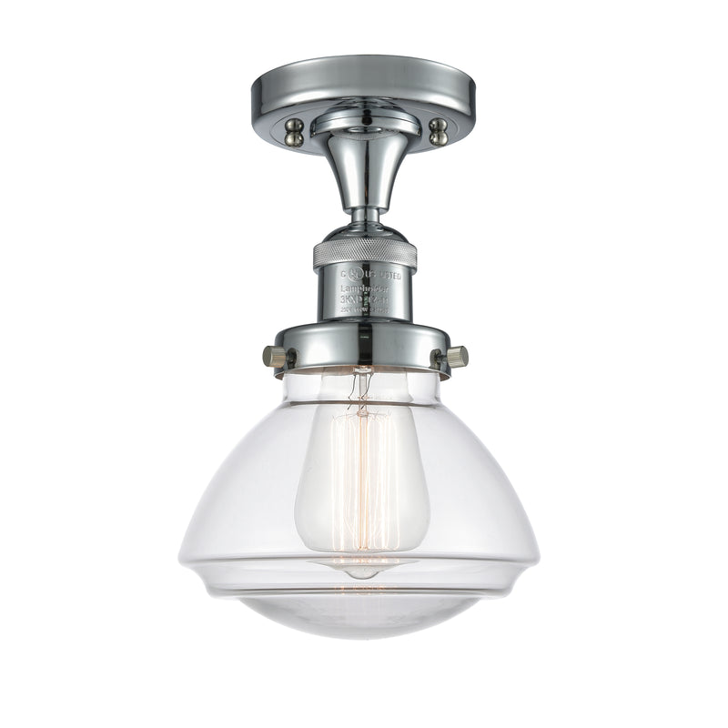 Olean Semi-Flush Mount shown in the Polished Chrome finish with a Clear shade