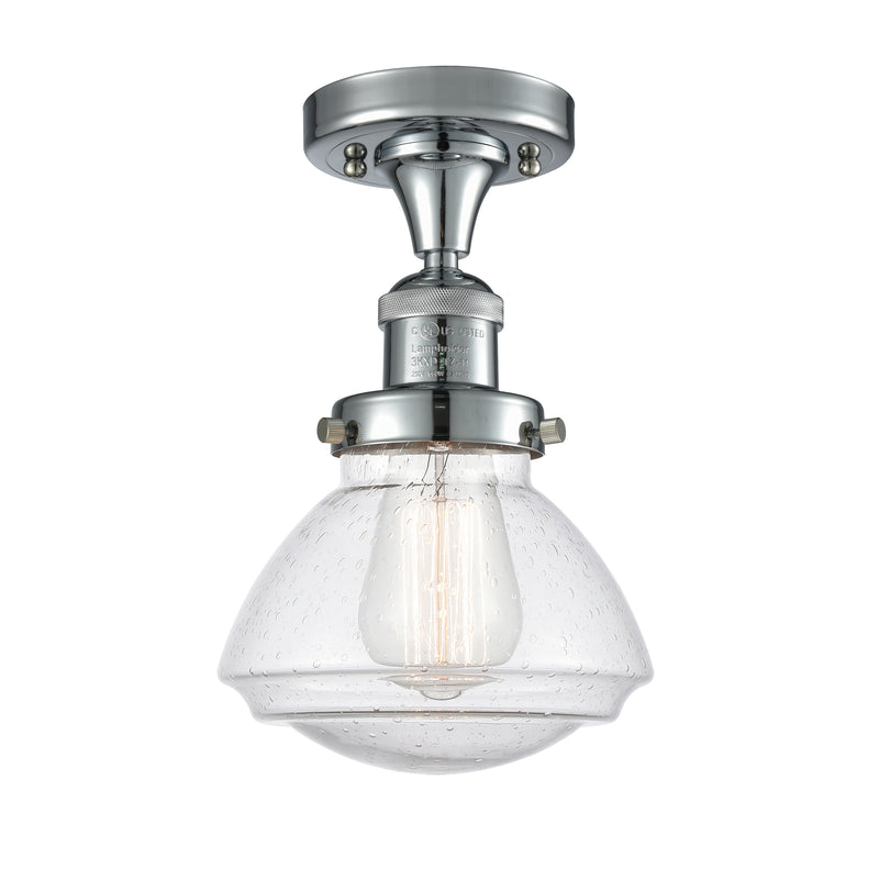 Olean Semi-Flush Mount shown in the Polished Chrome finish with a Seedy shade