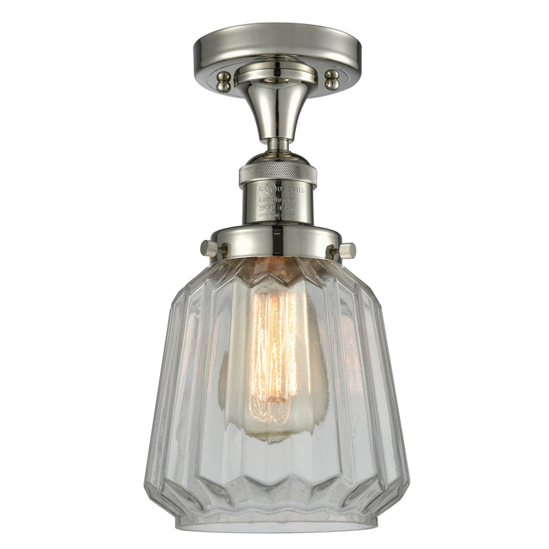 Chatham Semi-Flush Mount shown in the Polished Nickel finish with a Clear shade