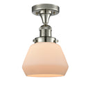 Fulton Semi-Flush Mount shown in the Polished Nickel finish with a Matte White shade