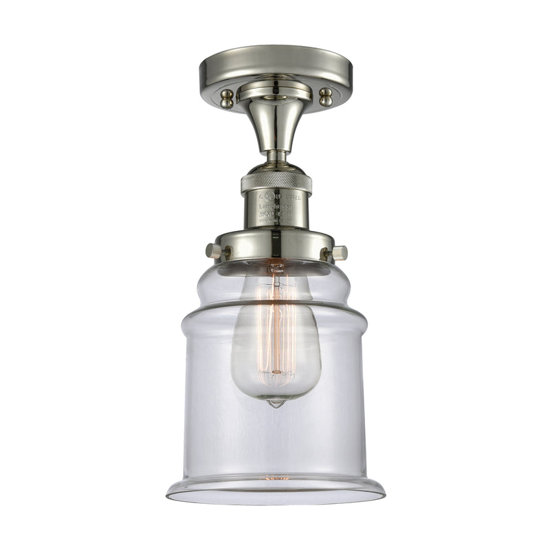 Canton Semi-Flush Mount shown in the Polished Nickel finish with a Clear shade