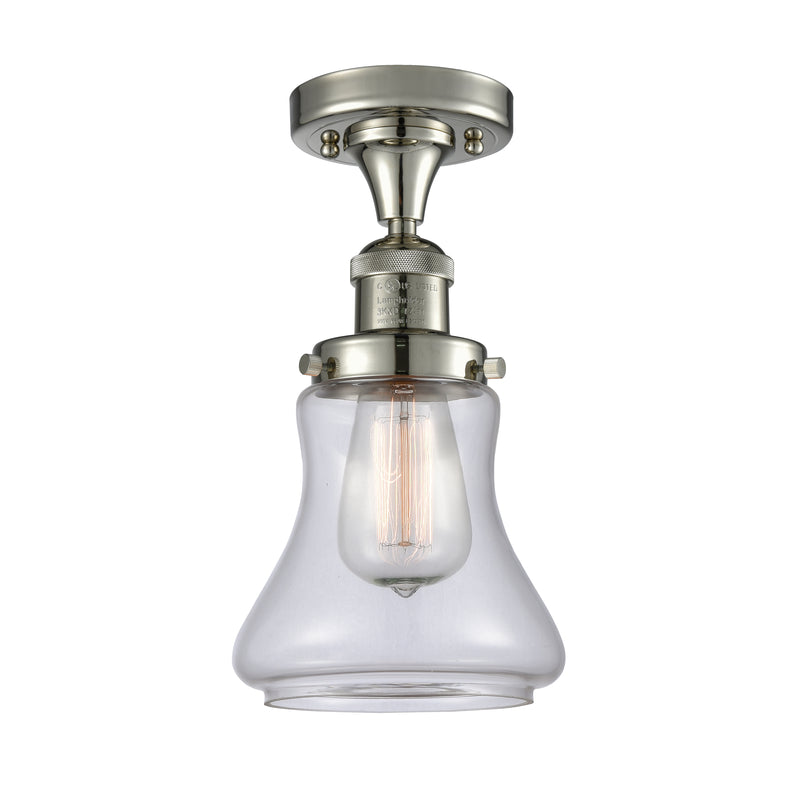 Bellmont Semi-Flush Mount shown in the Polished Nickel finish with a Clear shade