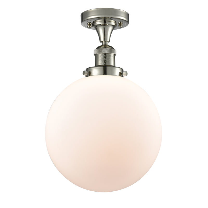 Beacon Semi-Flush Mount shown in the Polished Nickel finish with a Matte White shade