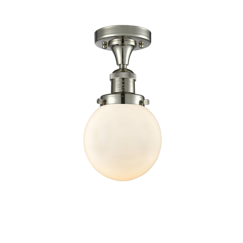 Beacon Semi-Flush Mount shown in the Polished Nickel finish with a Matte White shade