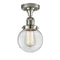 Beacon Semi-Flush Mount shown in the Polished Nickel finish with a Clear shade