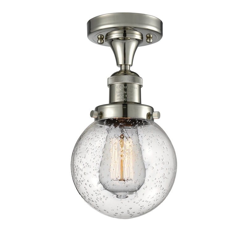 Beacon Semi-Flush Mount shown in the Polished Nickel finish with a Seedy shade