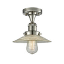 Halophane Semi-Flush Mount shown in the Polished Nickel finish with a Clear Halophane shade