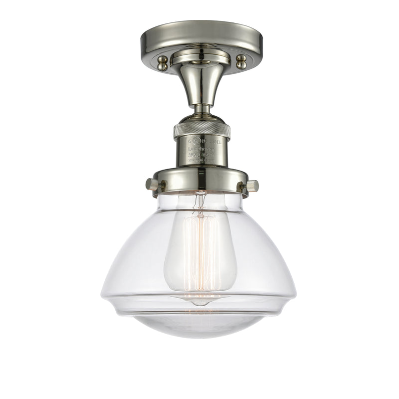 Olean Semi-Flush Mount shown in the Polished Nickel finish with a Clear shade