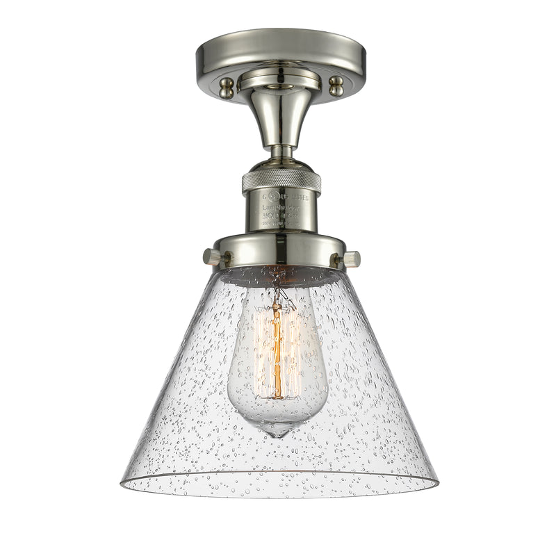 Cone Semi-Flush Mount shown in the Polished Nickel finish with a Seedy shade