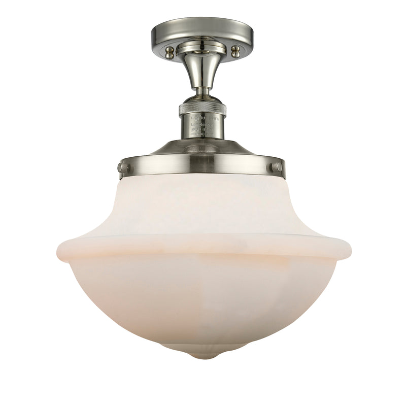 Oxford Semi-Flush Mount shown in the Polished Nickel finish with a Matte White shade