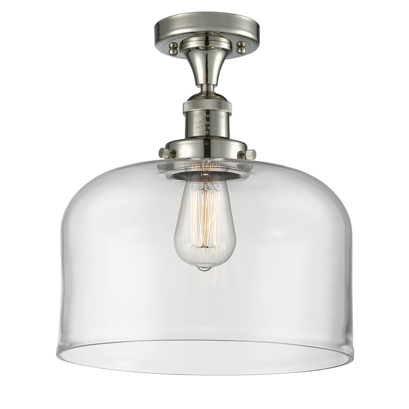 Bell Semi-Flush Mount shown in the Polished Nickel finish with a Clear shade