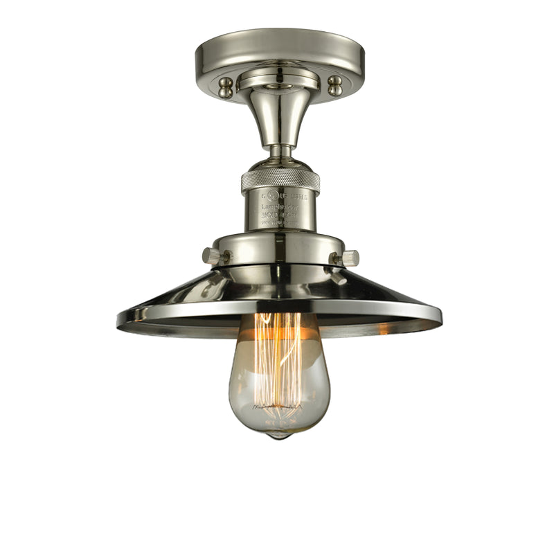 Railroad Semi-Flush Mount shown in the Polished Nickel finish with a Polished Nickel shade