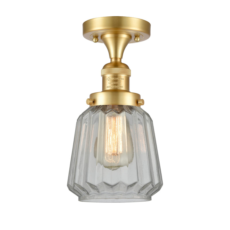 Chatham Semi-Flush Mount shown in the Satin Gold finish with a Clear shade