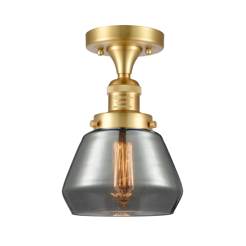 Fulton Semi-Flush Mount shown in the Satin Gold finish with a Plated Smoke shade