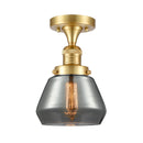 Fulton Semi-Flush Mount shown in the Satin Gold finish with a Plated Smoke shade