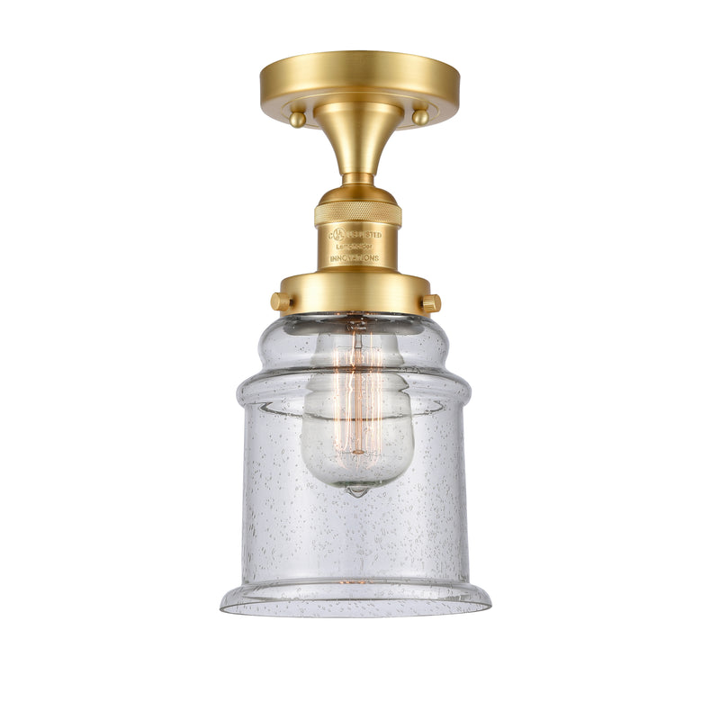 Canton Semi-Flush Mount shown in the Satin Gold finish with a Seedy shade