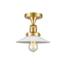 Halophane Semi-Flush Mount shown in the Satin Gold finish with a Matte White Halophane shade