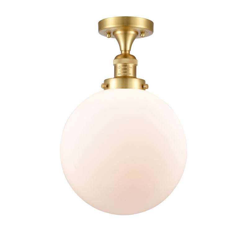 Beacon Semi-Flush Mount shown in the Satin Gold finish with a Matte White shade