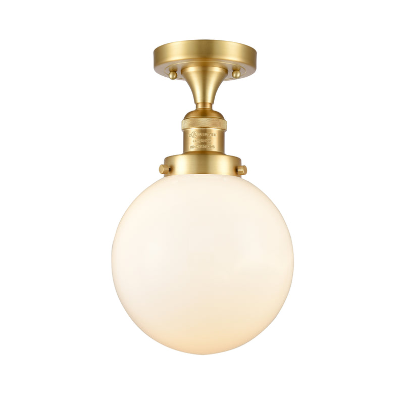 Beacon Semi-Flush Mount shown in the Satin Gold finish with a Matte White shade