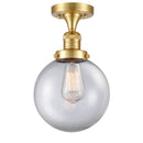 Beacon Semi-Flush Mount shown in the Satin Gold finish with a Clear shade