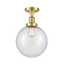 Beacon Semi-Flush Mount shown in the Satin Gold finish with a Seedy shade