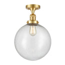 Beacon Semi-Flush Mount shown in the Satin Gold finish with a Seedy shade