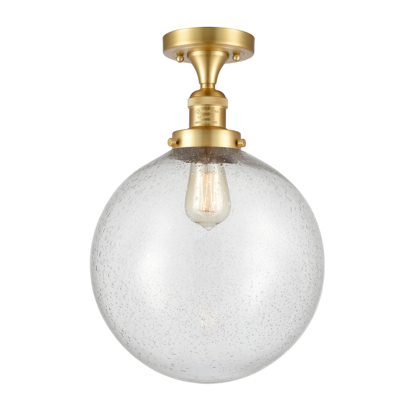 Beacon Semi-Flush Mount shown in the Satin Gold finish with a Seedy shade