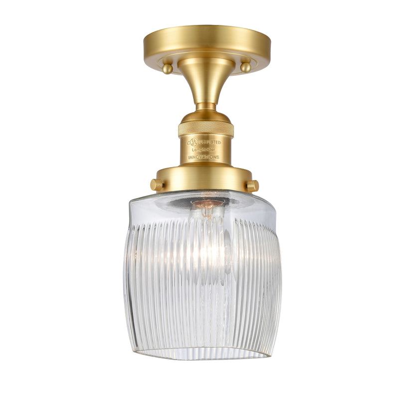 Colton Semi-Flush Mount shown in the Satin Gold finish with a Clear Halophane shade