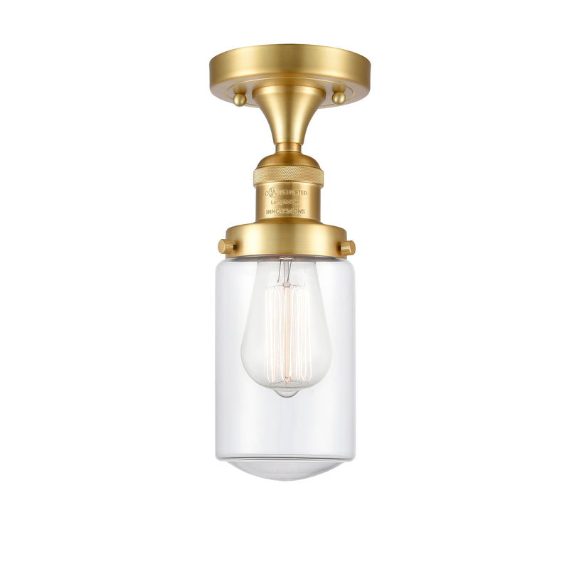 Dover Semi-Flush Mount shown in the Satin Gold finish with a Clear shade