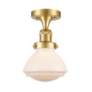 Olean Semi-Flush Mount shown in the Satin Gold finish with a Matte White shade