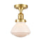 Olean Semi-Flush Mount shown in the Satin Gold finish with a Matte White shade