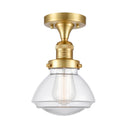 Olean Semi-Flush Mount shown in the Satin Gold finish with a Clear shade