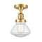 Olean Semi-Flush Mount shown in the Satin Gold finish with a Clear shade