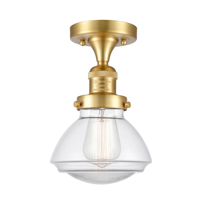 Olean Semi-Flush Mount shown in the Satin Gold finish with a Clear shade