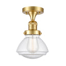 Olean Semi-Flush Mount shown in the Satin Gold finish with a Seedy shade