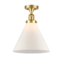 Cone Semi-Flush Mount shown in the Satin Gold finish with a Matte White shade