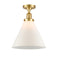 Cone Semi-Flush Mount shown in the Satin Gold finish with a Matte White shade