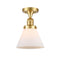 Cone Semi-Flush Mount shown in the Satin Gold finish with a Matte White shade