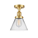 Cone Semi-Flush Mount shown in the Satin Gold finish with a Clear shade