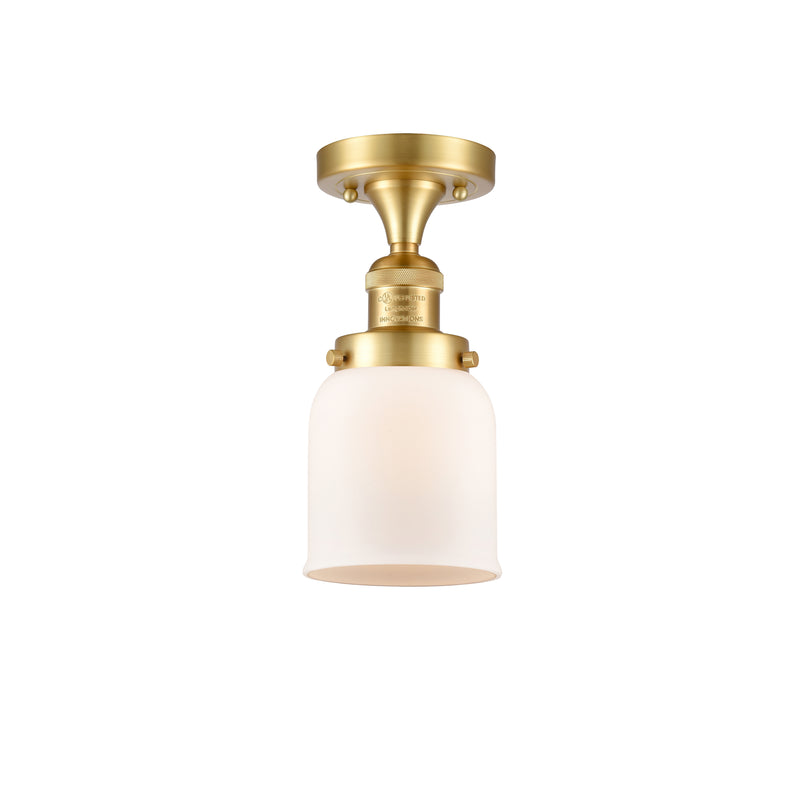 Bell Semi-Flush Mount shown in the Satin Gold finish with a Matte White shade