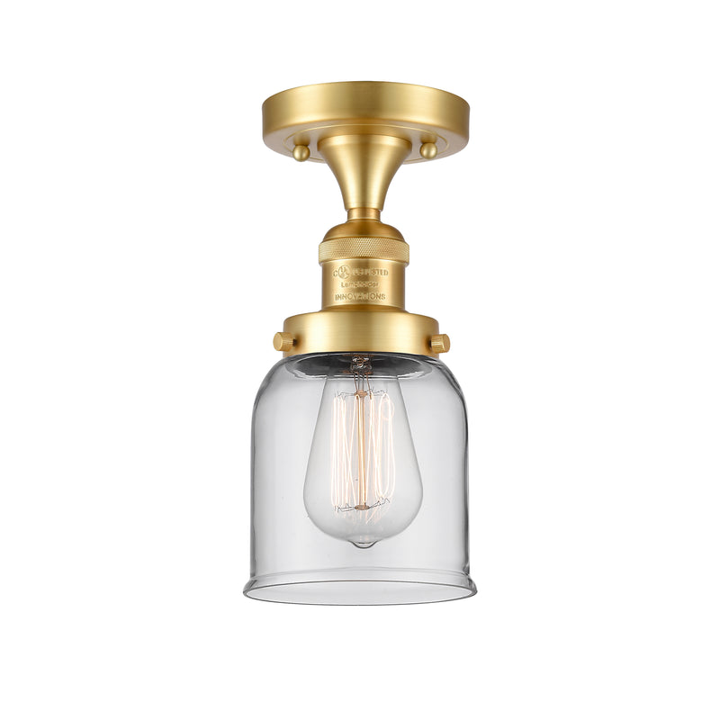 Bell Semi-Flush Mount shown in the Satin Gold finish with a Clear shade