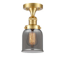 Bell Semi-Flush Mount shown in the Satin Gold finish with a Plated Smoke shade