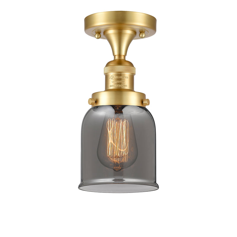 Bell Semi-Flush Mount shown in the Satin Gold finish with a Plated Smoke shade