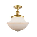 Oxford Semi-Flush Mount shown in the Satin Gold finish with a Matte White shade