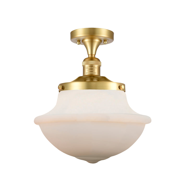 Oxford Semi-Flush Mount shown in the Satin Gold finish with a Matte White shade